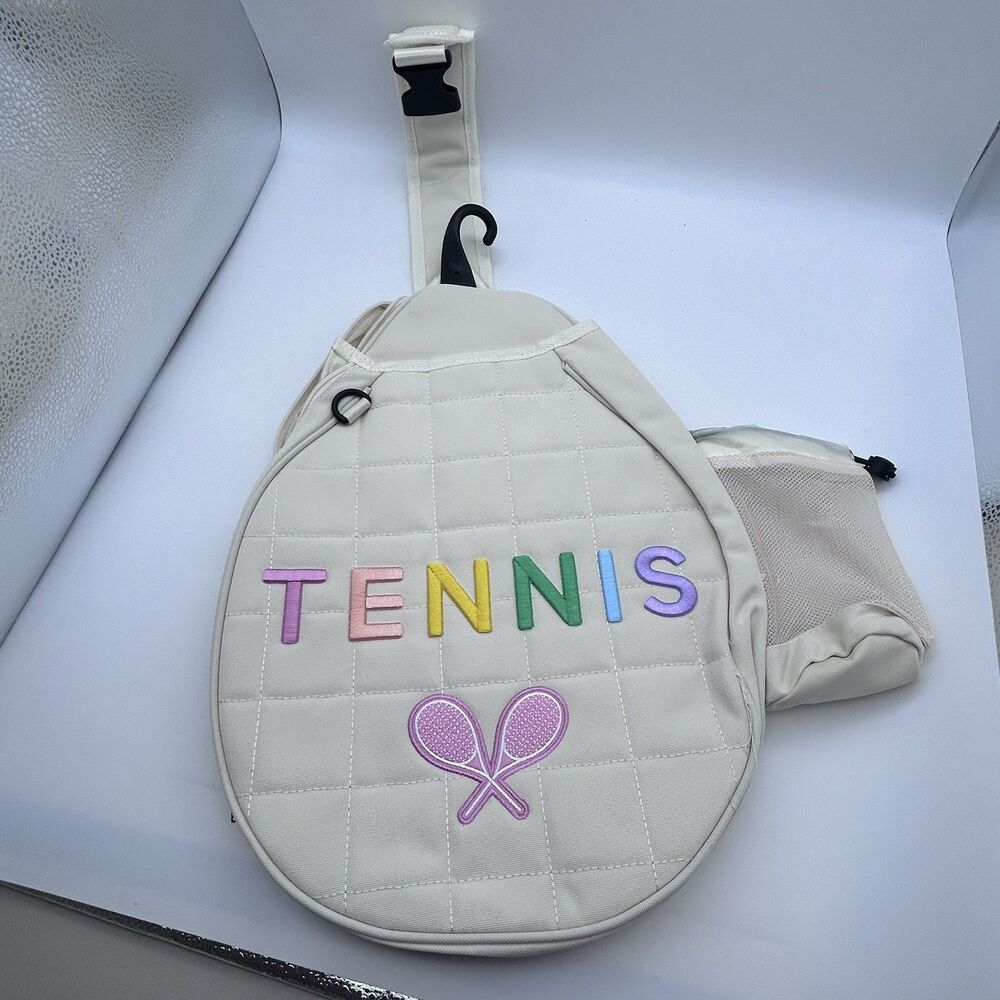 Women’s Tennis Racket Bag Sling Backpack Pickleball Crossbody White